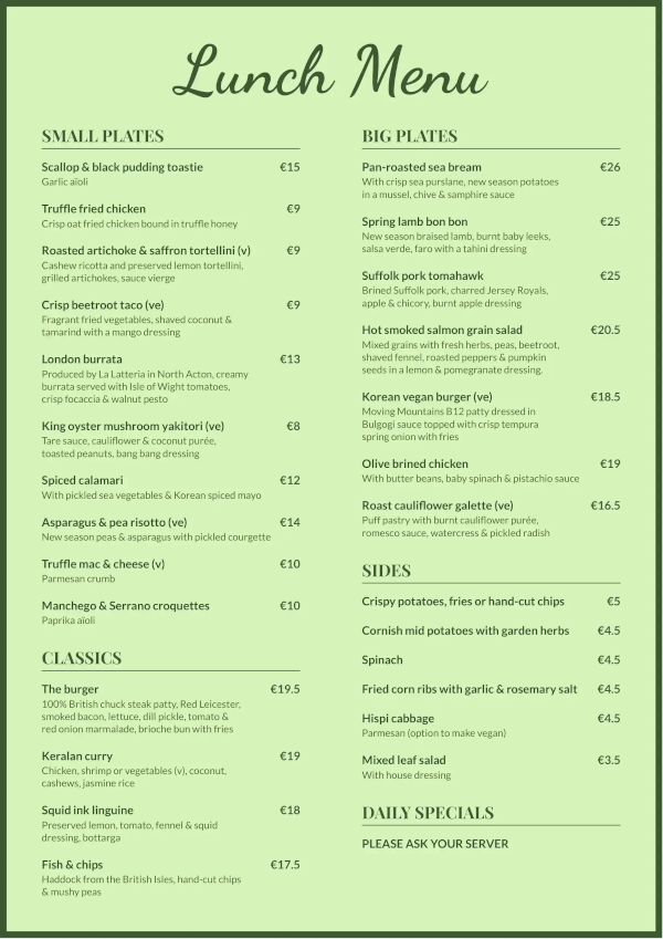 Lunch Menu